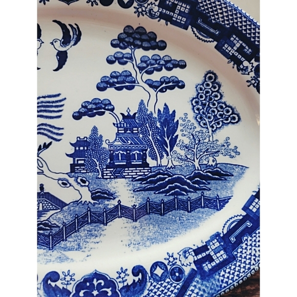 Vintage Flow Blue Transferware Oval Serving Dish - Picture 4 of 8